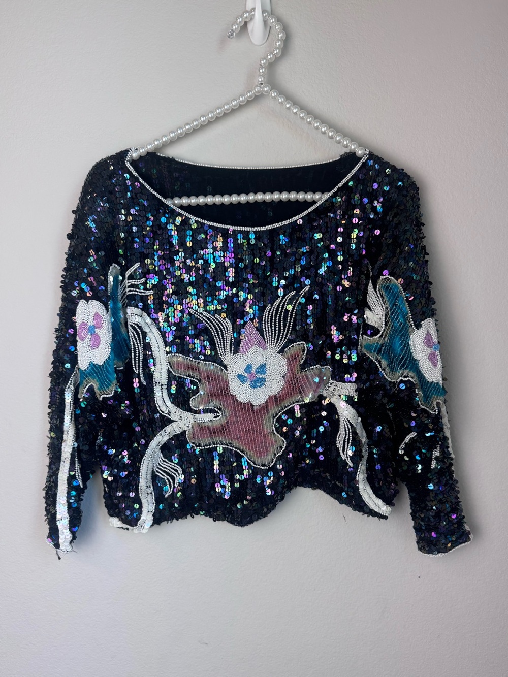 Vintage sequin beaded women’s 3/4 top M